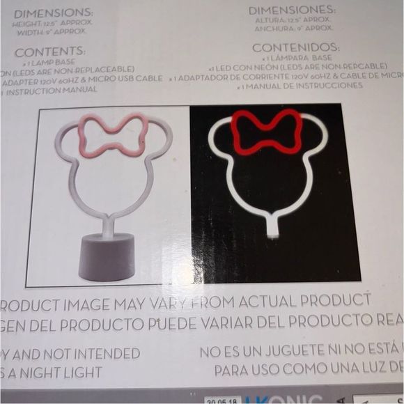 Disney Minnie Mouse Bow Red & White 12.5” Light Neon Desk Sign with Base NIB - Picture 9 of 9